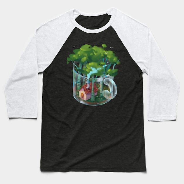 Cozy Forest in a Mug Baseball T-Shirt by Claire Lin